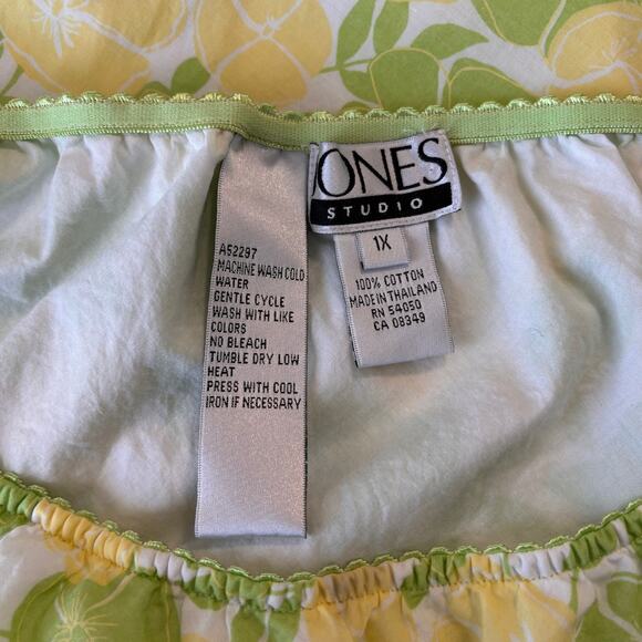 Jones Studio Wms 1X Yellow Green Floral Cotton Pull On Skirt Summer Picnic - Picture 5 of 9